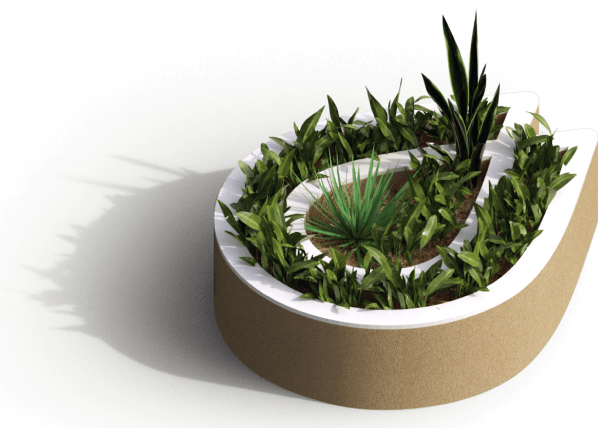 Plastic Energy's logo decoratively mocked up in 3D as a planter